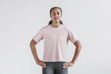 Nobull Heavyweight Pocket Boxy Women's T Shirts Rose | Australia (PF9638)